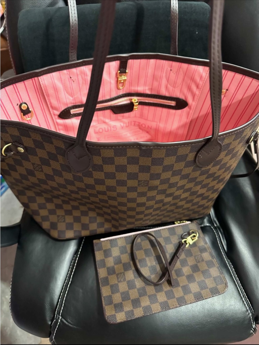 Brand New- Designer Inspired Damier Ebene Neverfull with zippered pouch